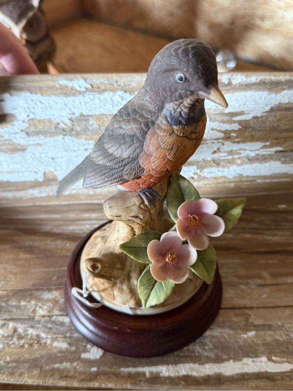 Andrea Ceramic Bird Figurine with Floral Accent - Brown and Pink